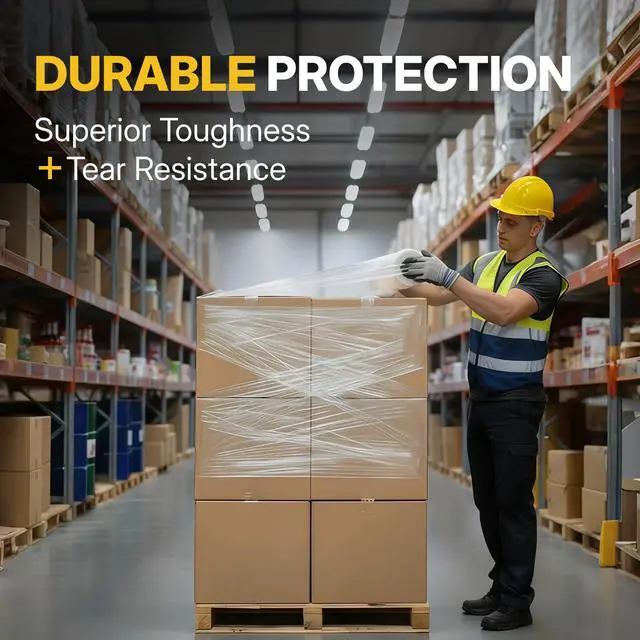 Alt view image 5 of 7 - Pallet wrap Stretch Film - Industrial Strength up to 800% Stretch 20 Microns Clear Durable Adhering Packing Moving Heavy Duty Shrink Film Box of 4 (80 Gauge with Handle, 18'' x 1500')