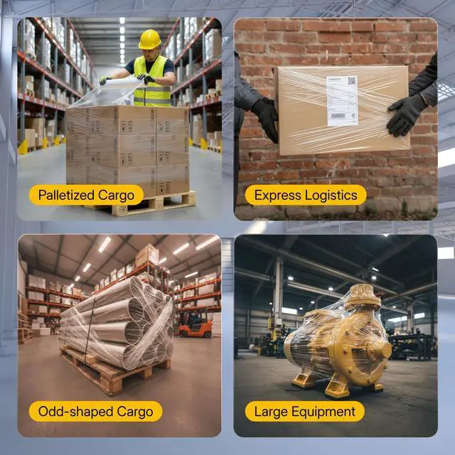 Alt view image 6 of 7 - Pallet wrap Stretch Film - Industrial Strength up to 800% Stretch 20 Microns Clear Durable Adhering Packing Moving Heavy Duty Shrink Film Box of 4 (80 Gauge with Handle, 18'' x 1500')