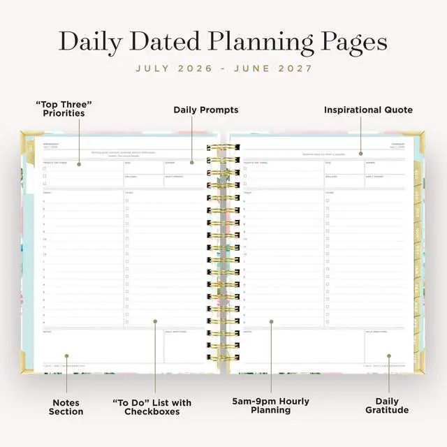 Alt view image 5 of 7 - 2026-2027 Daily Academic Planner, 7.4"x9.5", Capri | July 2026 - June 2027, Glossy Laminated Cover, Wirebound, Laminated Tabs, Storage Pocket, Stickers & Snap-In Ruler
