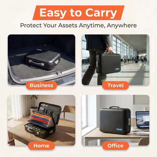 Alt view image 5 of 6 - Fireproof Waterproof Document Box with Combination Lock Hard Shell Fire Safe File Organizer for Important Documents, Certificates, Passports, Laptops & Valuables (Black, 5200°F Rated)