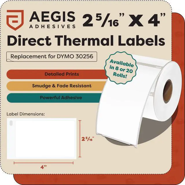 Alt view image 2 of 7 - Replacement for DYMO 30256 (20 Rolls, 6000 Labels) 2 5/16" X 4" Direct Thermal Shipping Labels - Compatible with LabelWriter 450, 450 Turbo, 4XL Printers (NOT 550, 5XL)