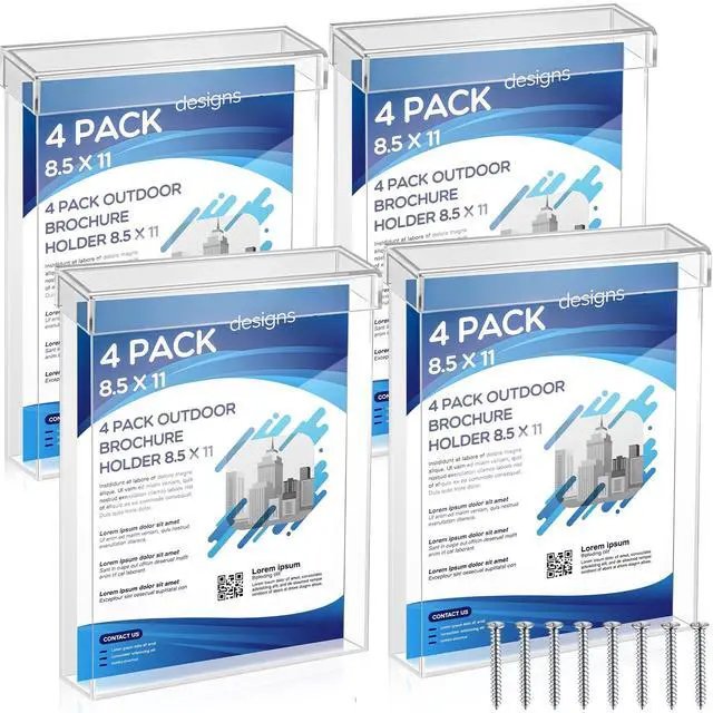 Main image of 4 Pcs Outdoor Brochure Holder 8.5 x 11 Inch Waterproof Acrylic Wall Mount Literature Box Dispenser with Lid, Clear Real Estate Brochure Box Holder for Document Pamphlet Display (Clear)