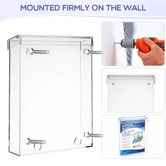 Alt view image 5 of 7 - 4 Pcs Outdoor Brochure Holder 8.5 x 11 Inch Waterproof Acrylic Wall Mount Literature Box Dispenser with Lid, Clear Real Estate Brochure Box Holder for Document Pamphlet Display (Clear)