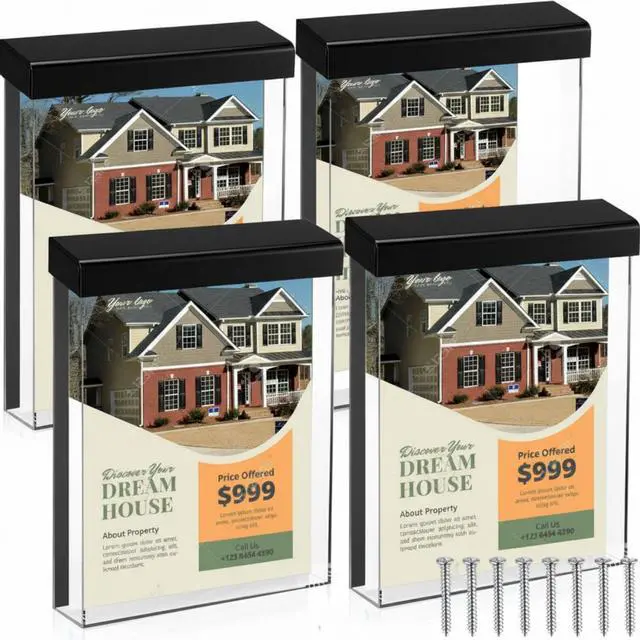 Main image of 4 Pcs Outdoor Brochure Holder 8.5 x 11 Inch Waterproof Acrylic Wall Mount Literature Box Dispenser with Lid, Clear Real Estate Brochure Box Holder for Document Pamphlet Display (Black)