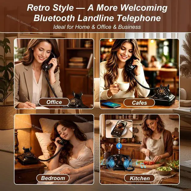 Alt view image 4 of 7 - Bluetooth Retro Phone Landline Telephone,Bluetooth Home Phone with Speakerphone,Voice Assistant, Volume Control,Music Playback,USB Rechargeable,Hands-Free Calling for Bedroom, Home
