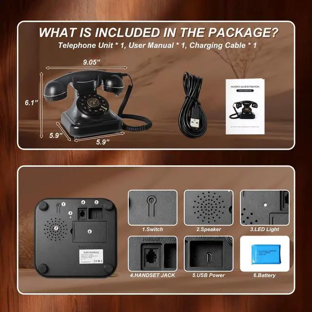 Alt view image 7 of 7 - Bluetooth Retro Phone Landline Telephone,Bluetooth Home Phone with Speakerphone,Voice Assistant, Volume Control,Music Playback,USB Rechargeable,Hands-Free Calling for Bedroom, Home
