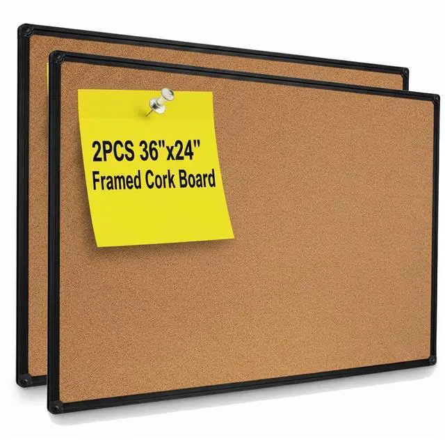 Main image of 2-Pack Cork Board 36 x 24 Inch, Black Aluminum Frame Bulletin Board for Walls, Large Self-Healing Vision Board for Office, School, and Home, Hanging Notice Board with 10 Push Pins (3x2 Ft)