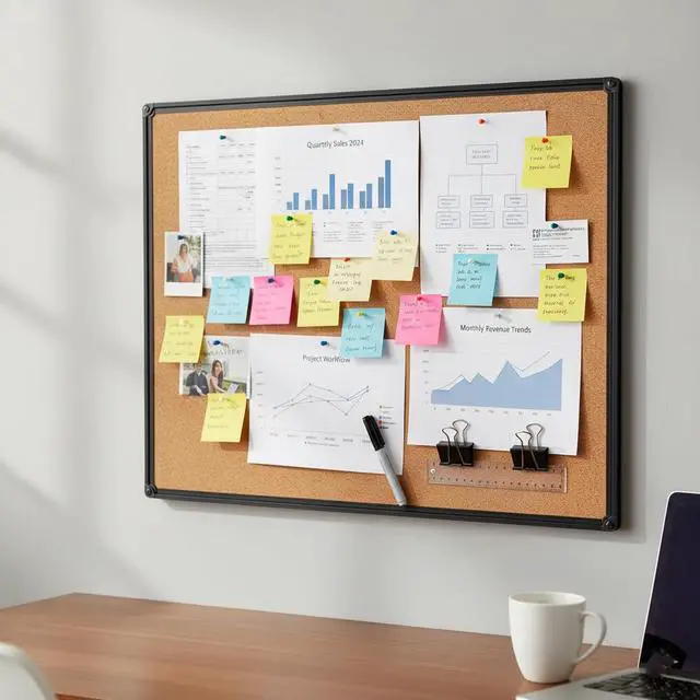 Alt view image 6 of 6 - 2-Pack Cork Board 36 x 24 Inch, Black Aluminum Frame Bulletin Board for Walls, Large Self-Healing Vision Board for Office, School, and Home, Hanging Notice Board with 10 Push Pins (3x2 Ft)