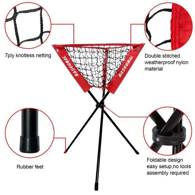 Alt view image 4 of 7 - 7'×7' Baseball Softball Practice Net,Baseball Backstop,with Batting Tee,Ball Caddy,for Hitting Pitching Batting Catching with Bow Frame,Bonus Strike Zone,Portable and Foldable