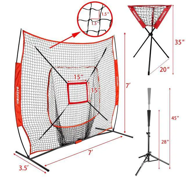 Alt view image 7 of 7 - 7'×7' Baseball Softball Practice Net,Baseball Backstop,with Batting Tee,Ball Caddy,for Hitting Pitching Batting Catching with Bow Frame,Bonus Strike Zone,Portable and Foldable