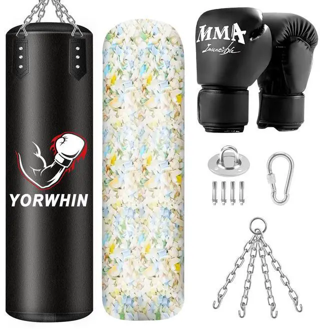 Main image of Filled Punching Bag for Adults, 4FT PU Leather Hanging Boxing Bag with 11lb Sponge Filler & 12OZ Boxing Gloves, Heavy Kicking Bag Boxing Equipment for MMA Training Karate Kickboxing