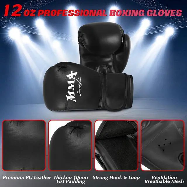Alt view image 6 of 7 - Filled Punching Bag for Adults, 4FT PU Leather Hanging Boxing Bag with 11lb Sponge Filler & 12OZ Boxing Gloves, Heavy Kicking Bag Boxing Equipment for MMA Training Karate Kickboxing