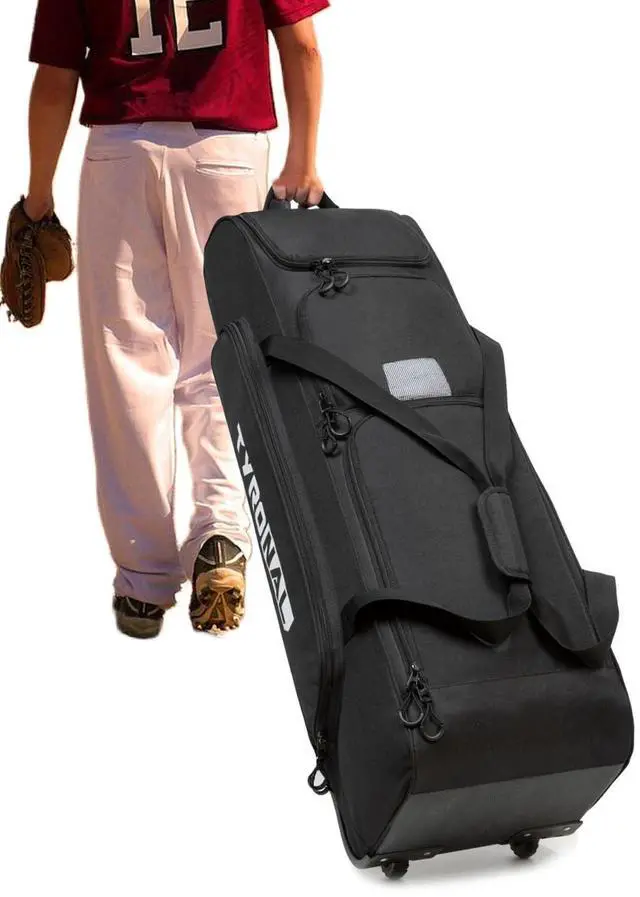 Main image of Baseball Bag with Wheels for 4 Bats,Soft Rolling Baseball Bag With Multi-Pockets, Fence Hook, Holds All Baseball Equipment