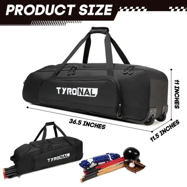 Alt view image 5 of 7 - Baseball Bag with Wheels for 4 Bats,Soft Rolling Baseball Bag With Multi-Pockets, Fence Hook, Holds All Baseball Equipment