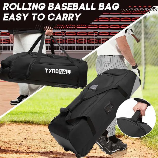 Alt view image 6 of 7 - Baseball Bag with Wheels for 4 Bats,Soft Rolling Baseball Bag With Multi-Pockets, Fence Hook, Holds All Baseball Equipment