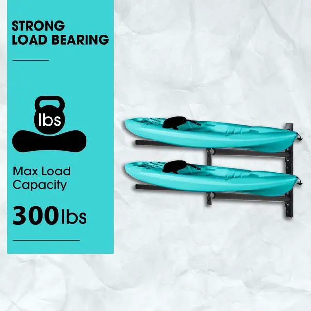 Alt view image 3 of 6 - Kayak Storage Rack, Adjustable Wall Mount Kayak Racks for Garage and Outdoor Storage, Heavy Duty Weight Capacity, 2 Level / 3 Level / 4 Level