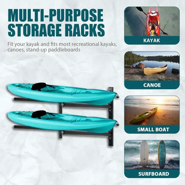 Alt view image 5 of 6 - Kayak Storage Rack, Adjustable Wall Mount Kayak Racks for Garage and Outdoor Storage, Heavy Duty Weight Capacity, 2 Level / 3 Level / 4 Level