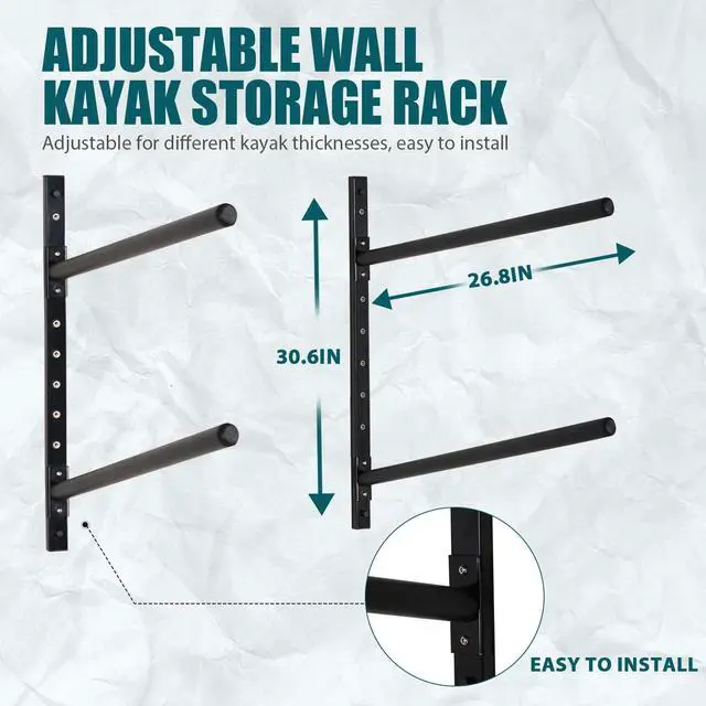 Alt view image 4 of 6 - Kayak Storage Rack, Adjustable Wall Mount Kayak Racks for Garage and Outdoor Storage, Heavy Duty Weight Capacity, 2 Level / 3 Level / 4 Level