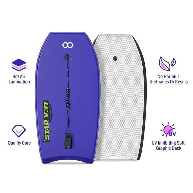 Alt view image 3 of 7 - Bodyboard 33-inch/37-inch/42-inch Premium IXPE Body Board with Coiled Wrist Leash, Super Lightweight EPS Core and HDPE Slick Bottom, Perfect Surfing for Kids Teens and Adults