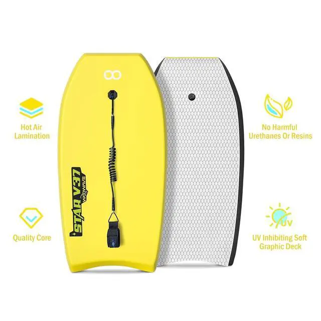 Alt view image 3 of 7 - Bodyboard 33-inch/37-inch/42-inch Premium IXPE Body Board with Coiled Wrist Leash, Super Lightweight EPS Core and HDPE Slick Bottom, Perfect Surfing for Kids Teens and Adults