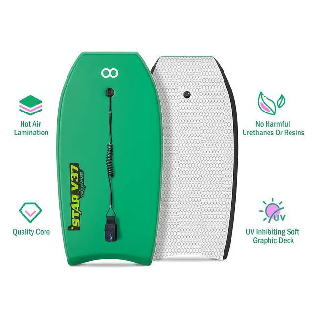Alt view image 3 of 5 - Bodyboard 33-inch/37-inch/42-inch Premium IXPE Body Board with Coiled Wrist Leash, Super Lightweight EPS Core and HDPE Slick Bottom, Perfect Surfing for Kids Teens and Adults