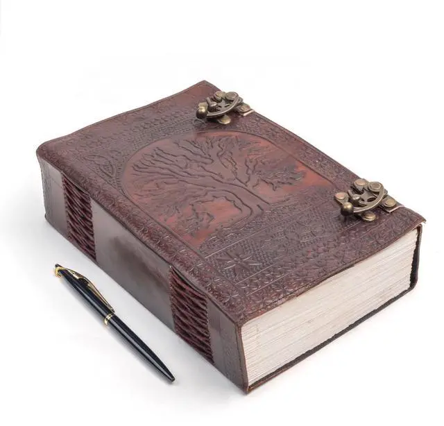 Main image of 600 Pages Handmade Large Leather Journal Diary Embossed Tree of Life Book Of Shadows Notebook Writing Seven Chakra Grimoire Sketchbook 7 x 10 Leather Bound (Brown)