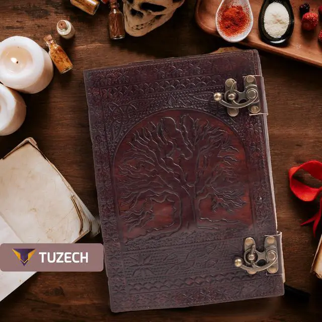 Alt view image 3 of 7 - 600 Pages Handmade Large Leather Journal Diary Embossed Tree of Life Book Of Shadows Notebook Writing Seven Chakra Grimoire Sketchbook 7 x 10 Leather Bound (Brown)