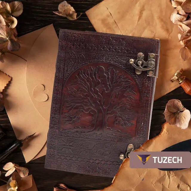 Alt view image 7 of 7 - 600 Pages Handmade Large Leather Journal Diary Embossed Tree of Life Book Of Shadows Notebook Writing Seven Chakra Grimoire Sketchbook 7 x 10 Leather Bound (Brown)