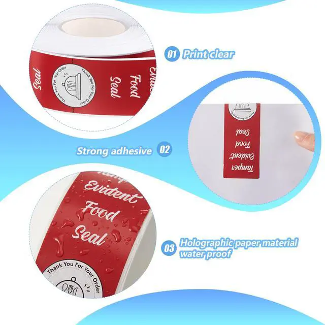 Alt view image 4 of 6 - 2000 Pieces Tamper Evident Stickers for Food Delivery 1.5 x 6 Inches Red Tamper Seal Proof Tape Safe Labels Sealed for Freshness Drink Food Container Pizza Boxes (Red)