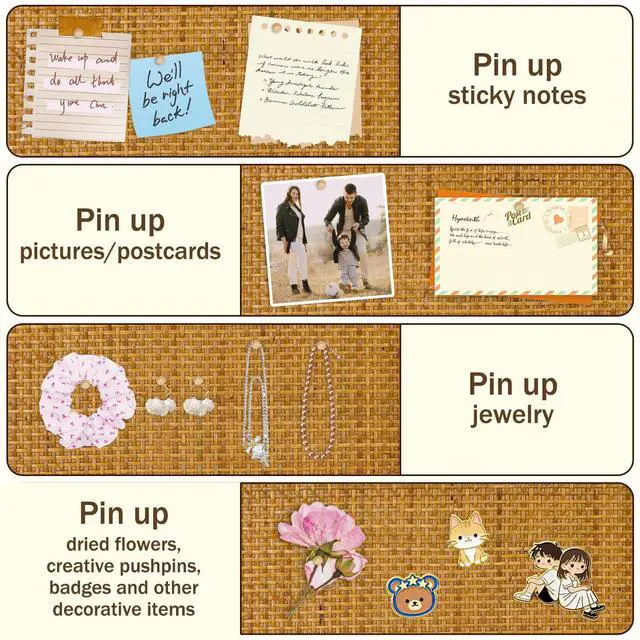 Alt view image 4 of 7 - 20" x 30" Bulletin Board, Round-Edged Rectangle Rattan Corkboard, Wooden Frame Boho Style Wall Organizer,5075Teng