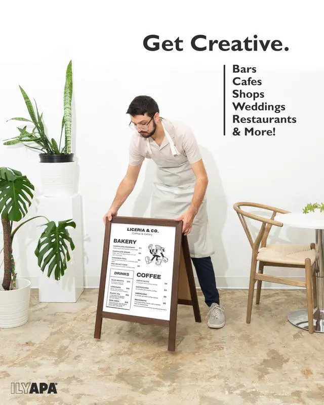 Alt view image 5 of 6 - A Frame Whiteboard Easel Sign 31x20 in - Sandwich Signs Outdoor | Solid Wood A Frame Whiteboard Sign, Magnetic Double-Sided Dry Erase, Brown