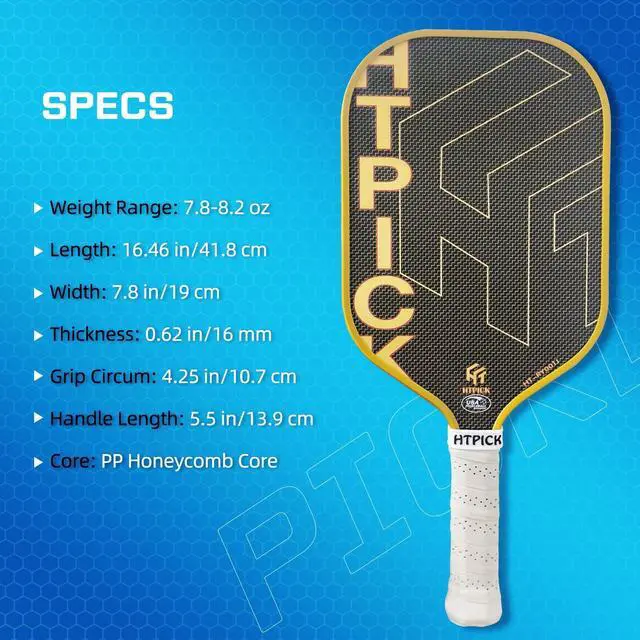 Alt view image 6 of 7 - Pickleball Paddles, Carbon Fiber Pickleball Paddle High Grit & Spin with PP Honeycomb Core 16mm Thickness and Thermoformed Elongated Shape, Increased Power for Ultimate Spin & Consistency