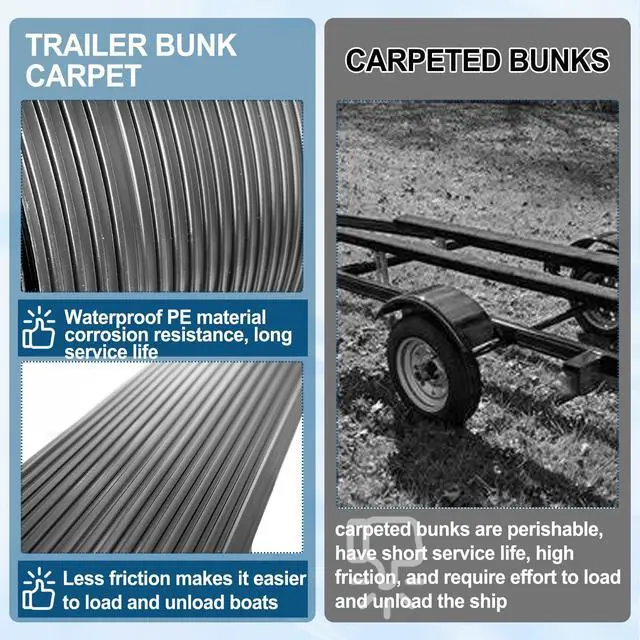 Alt view image 3 of 7 - PE Waterproof Bunk Wrap Kit 16/24ft Roll 1.5 x 4/6in, Boat Trailer Bunk Carpet with Screw & Strap, Bunk Wrap for Boat Trailers Replacement Synthetic Bunk Cover for Loading & Unloading Boats