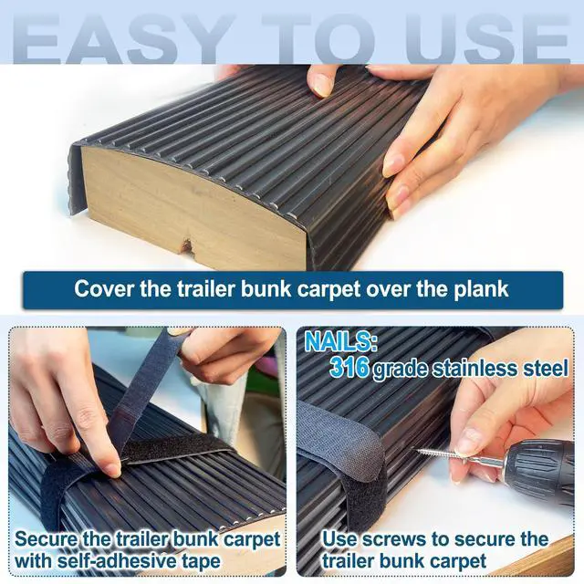 Alt view image 5 of 7 - PE Waterproof Bunk Wrap Kit 16/24ft Roll 1.5 x 4/6in, Boat Trailer Bunk Carpet with Screw & Strap, Bunk Wrap for Boat Trailers Replacement Synthetic Bunk Cover for Loading & Unloading Boats