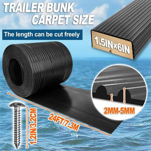 Alt view image 2 of 7 - PE Waterproof Bunk Wrap Kit 16/24ft Roll 1.5 x 4/6in, Boat Trailer Bunk Carpet with Screw & Strap, Bunk Wrap for Boat Trailers Replacement Synthetic Bunk Cover for Loading & Unloading Boats