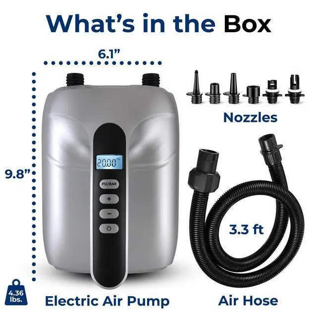 Alt view image 3 of 7 - Paddle Board Pump Electric - Portable 20 PSI Dual-Stage Air Compressor for Super Fast Inflation and Deflation, Auto-Off, LCD Display and 12V Car Connector - for SUP, Boats & Inflatables