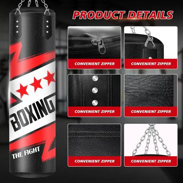 Alt view image 3 of 7 - Filled Punching Bag for Adults, 4FT PU Leather Hanging Boxing Bag with 11lb Sponge Filler & 12OZ Boxing Gloves, Heavy Kicking Bag Boxing Equipment for MMA Training Karate Kickboxing