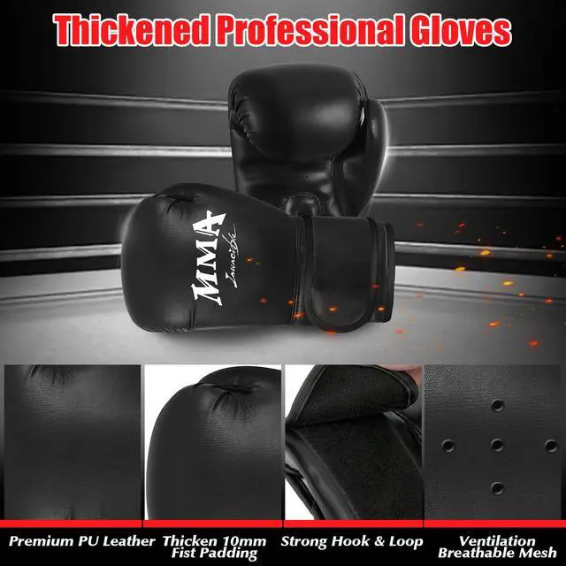 Alt view image 6 of 7 - Filled Punching Bag for Adults, 4FT PU Leather Hanging Boxing Bag with 11lb Sponge Filler & 12OZ Boxing Gloves, Heavy Kicking Bag Boxing Equipment for MMA Training Karate Kickboxing