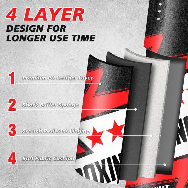 Alt view image 4 of 7 - Filled Punching Bag for Adults, 4FT PU Leather Hanging Boxing Bag with 11lb Sponge Filler & 12OZ Boxing Gloves, Heavy Kicking Bag Boxing Equipment for MMA Training Karate Kickboxing
