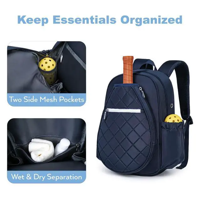 Alt view image 3 of 7 - Pickleball Bag, Quilted Pickleball Backpack with Shoe Compartment & Waterproof Pocket, Pickle Ball Paddle Bag Fits 2 to 4 Paddles for Women and Men