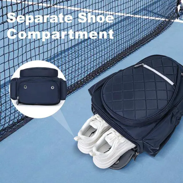 Alt view image 5 of 7 - Pickleball Bag, Quilted Pickleball Backpack with Shoe Compartment & Waterproof Pocket, Pickle Ball Paddle Bag Fits 2 to 4 Paddles for Women and Men