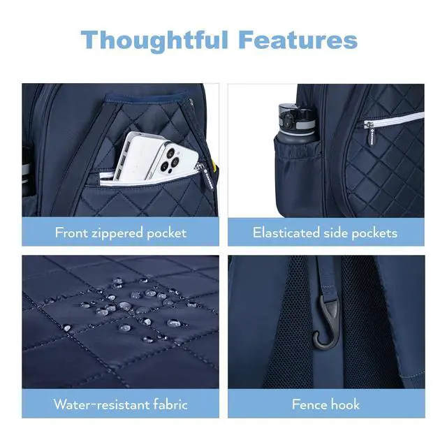 Alt view image 6 of 7 - Pickleball Bag, Quilted Pickleball Backpack with Shoe Compartment & Waterproof Pocket, Pickle Ball Paddle Bag Fits 2 to 4 Paddles for Women and Men