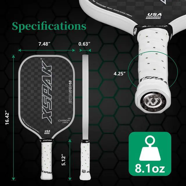 Alt view image 2 of 7 - 12K Carbon Fiber Pickleball Paddles, USAPA Polypropylene Honeycomb Paddle with Cushion Comfort Grip, SPIN2.0 World Champion Surface Technology Options Pickleball Racket