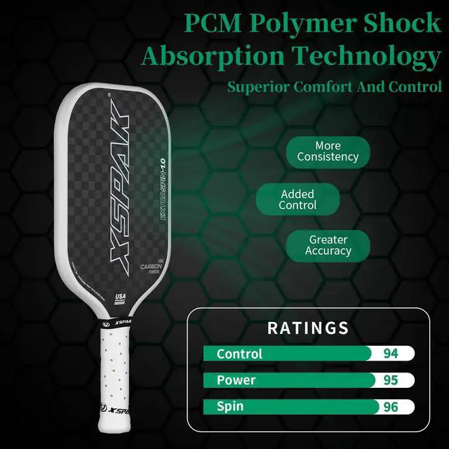 Alt view image 5 of 7 - 12K Carbon Fiber Pickleball Paddles, USAPA Polypropylene Honeycomb Paddle with Cushion Comfort Grip, SPIN2.0 World Champion Surface Technology Options Pickleball Racket