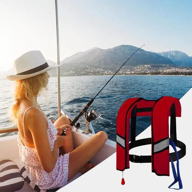 Alt view image 3 of 7 - 2-Pcs Automatic Inflatable Life Jacket,Adjustable Nylon Swim Vest with CO2 Inflation, Reflective Strips & Safety Buckle,Gas Cylinders Not Included