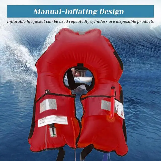 Alt view image 4 of 7 - 2-Pcs Automatic Inflatable Life Jacket,Adjustable Nylon Swim Vest with CO2 Inflation, Reflective Strips & Safety Buckle,Gas Cylinders Not Included