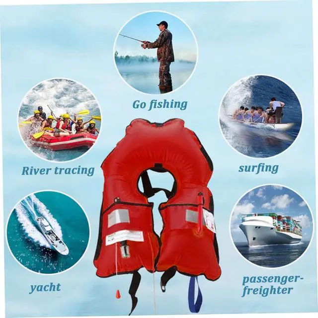 Alt view image 5 of 7 - 2-Pcs Automatic Inflatable Life Jacket,Adjustable Nylon Swim Vest with CO2 Inflation, Reflective Strips & Safety Buckle,Gas Cylinders Not Included