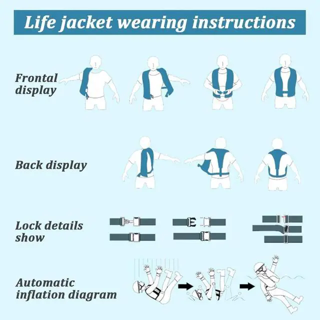 Alt view image 6 of 7 - 2-Pcs Automatic Inflatable Life Jacket,Adjustable Nylon Swim Vest with CO2 Inflation, Reflective Strips & Safety Buckle,Gas Cylinders Not Included