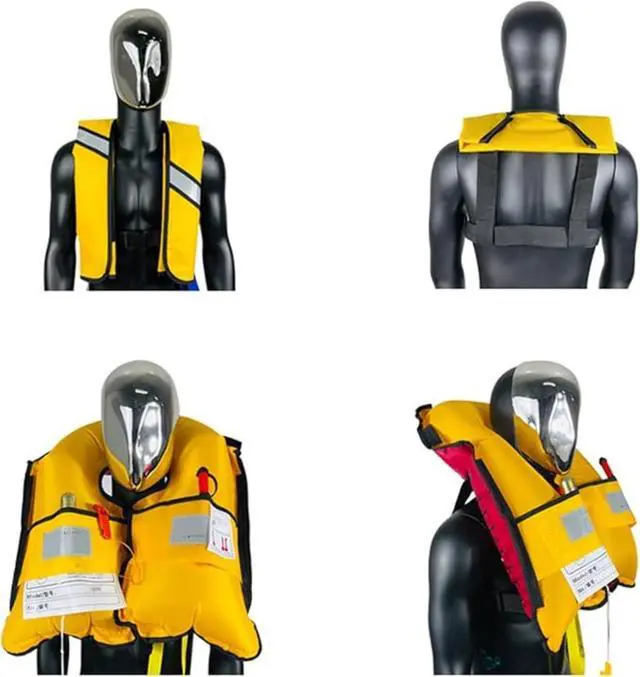 Alt view image 7 of 7 - 2-Pcs Automatic Inflatable Life Jacket,Adjustable Nylon Swim Vest with CO2 Inflation, Reflective Strips & Safety Buckle,Gas Cylinders Not Included