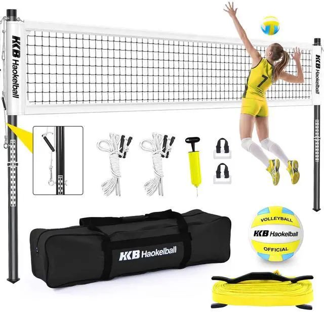 Main image of Outdoor Volleyball Net Set for Backyard, 32FT Regulation, 3-Level Adjustable Height & Anti-Sag Tension System, Heavy Duty Thick Poles, Includes Volleyball, Pump, Boundary Line and Carry Bag